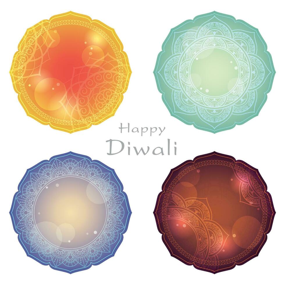 gelukkig diwali ronde groet kaart reeks geïsoleerd Aan een wit achtergrond. vector