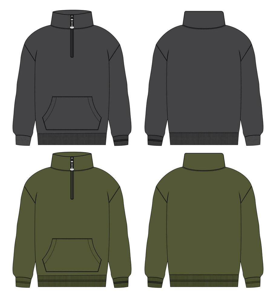 grijs en groen kleur sweater jasje vector illustratie sjabloon voorkant en terug keer bekeken geïsoleerd Aan wit achtergrond