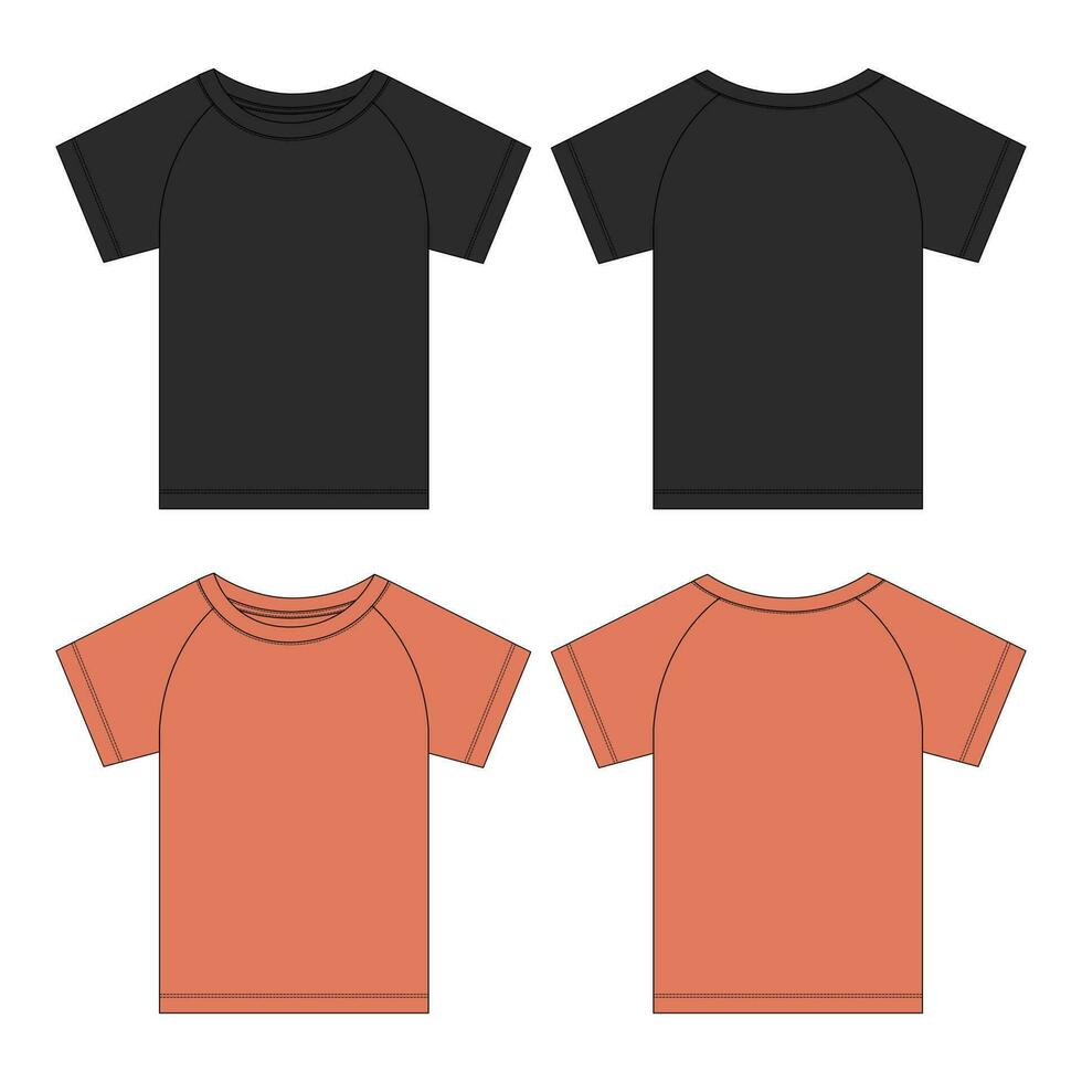 kort mouw raglan t overhemd zwart en oranje kleur vector illustratie sjabloon voorkant en terug keer bekeken geïsoleerd Aan wit achtergrond