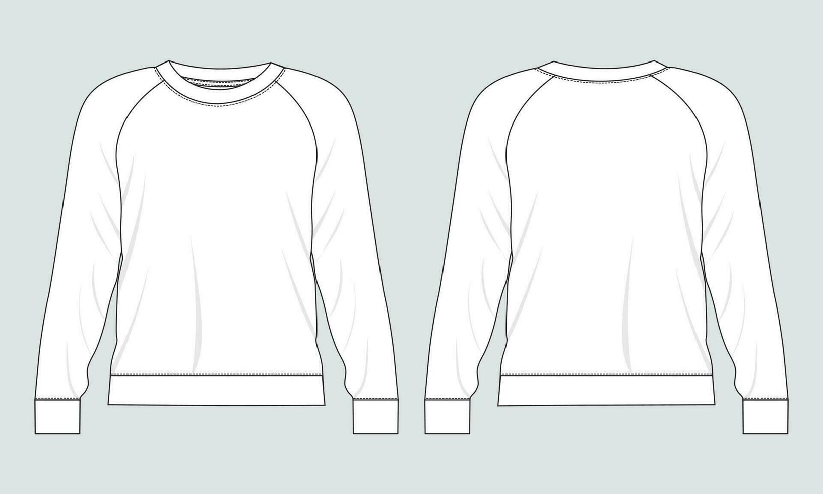 lang mouw sweater technisch tekening mode vlak schetsen vector illustratie sjabloon voorkant en terug keer bekeken