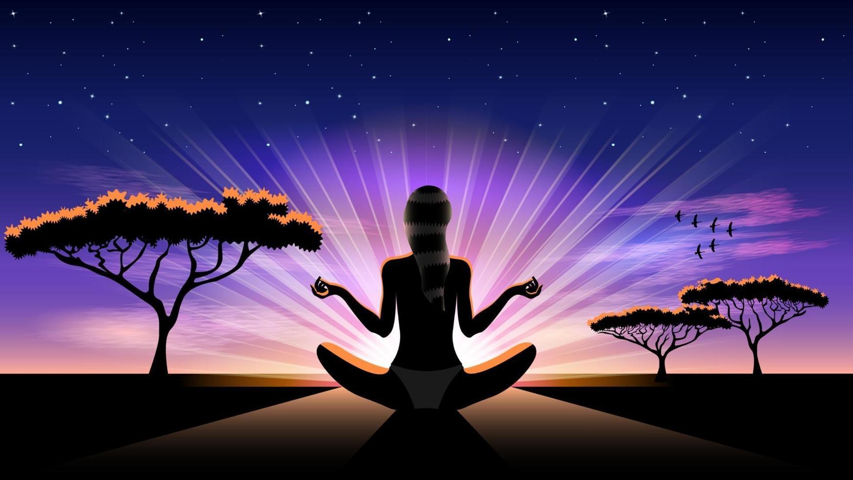 yoga vrouw silhouet bij zonsopgang vector
