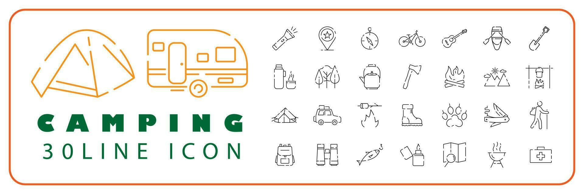 camping, reizen en picknick lijn pictogrammen set. wandelen en buitenshuis lijn pictogrammen set. vector verzameling van modern dun schets camping symbolen.