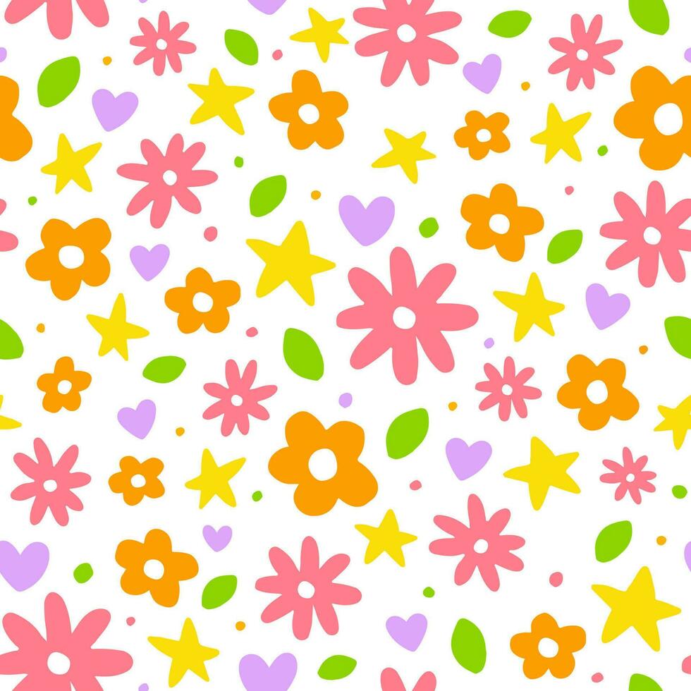 schattig confetti madeliefje bloem hart ster blad bestrooi fonkeling bloem ditsy schijnen punt tekening hand getekend kleurrijk rechthoek kaart grens kader sjabloon banier kopiëren ruimte voor voorjaar zomer partij viering vector