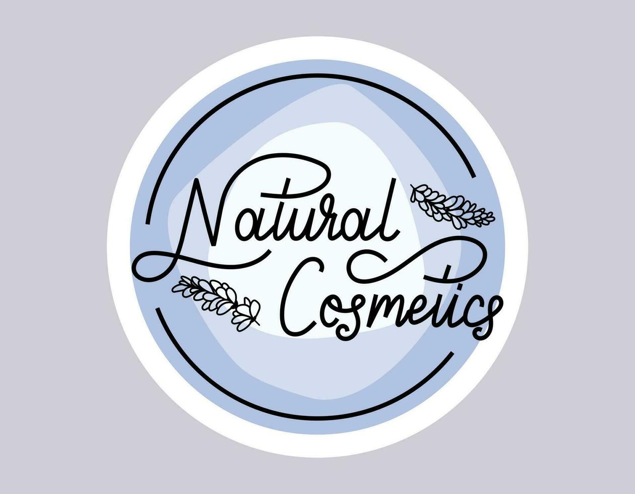 handgeschreven belettering natuurlijk cosmetica, lavendel of lila Afdeling met bloemblaadjes. vector geïsoleerd ronde blauw sticker of etiket voor verpakking.