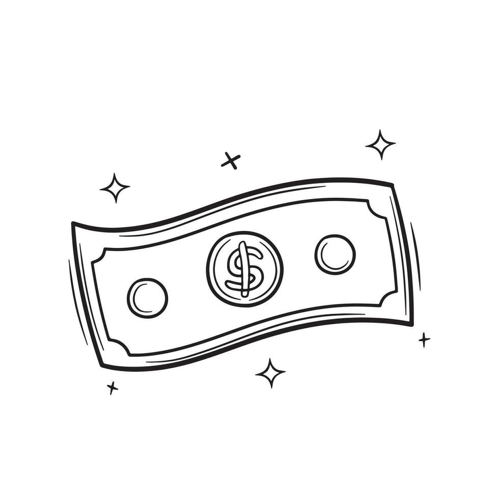 hand- getrokken dollar geld. tekening vector schetsen illustratie
