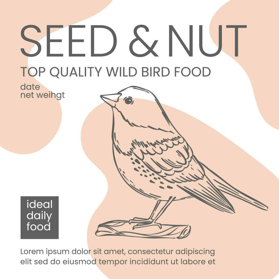 wild vogel voedsel verpakking ontwerp vector schetsen in wijnoogst