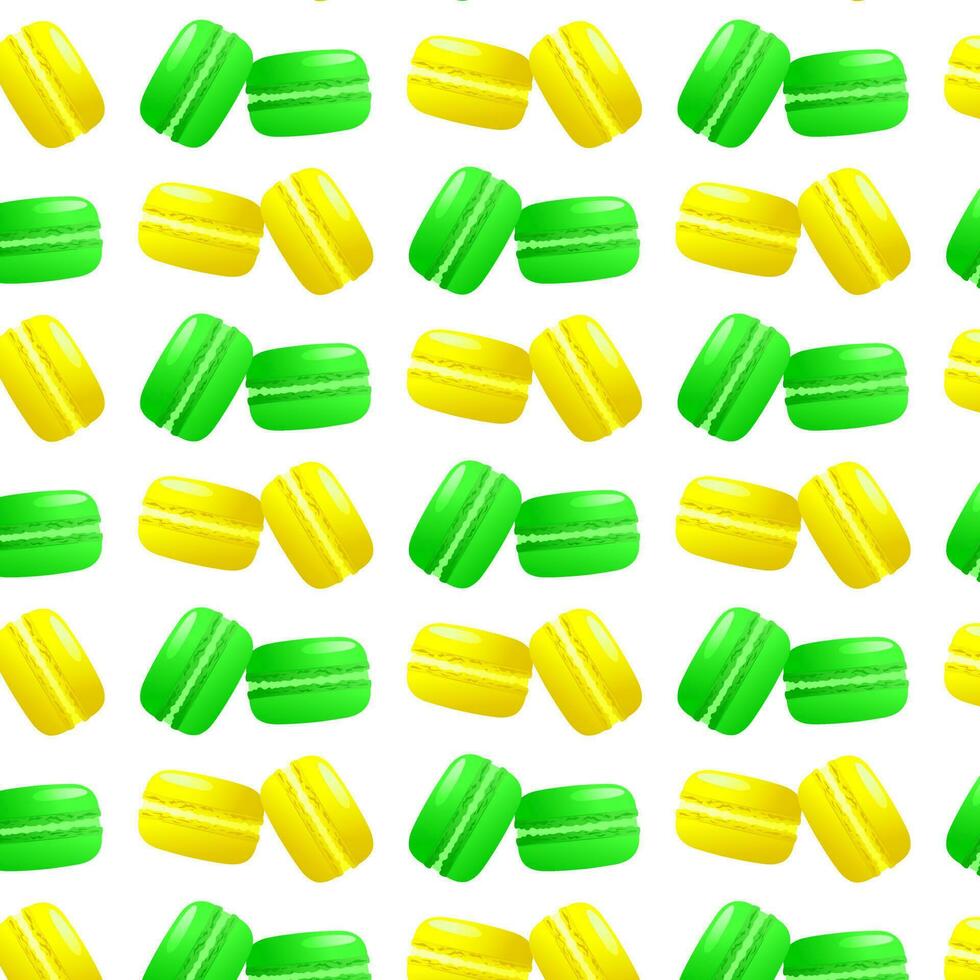 naadloos patroon geel en groen macarons. helling macarons.vector traditioneel Frans koekjes in tekenfilm stijl.vector illustratie vector