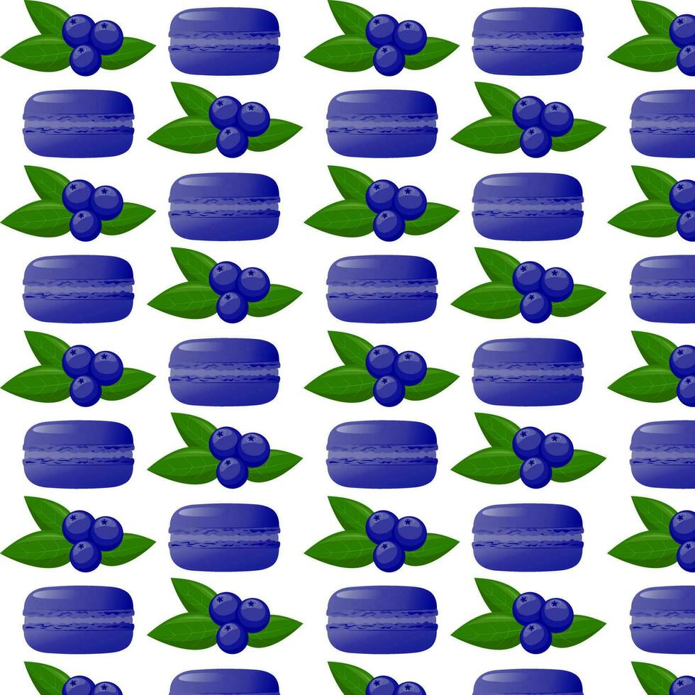 naadloos patroon blauw macarons met bosbessen.sterk gedetailleerd nagerecht, bitterkoekjes, snoepgoed, menu ontwerp, restaurants winkel. helling macarons.vector illustratie vector