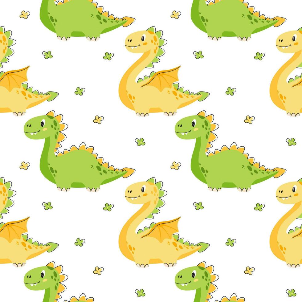 zoet weinig dino. dinosaurus baby schattig naadloos patroon. vector illustratie