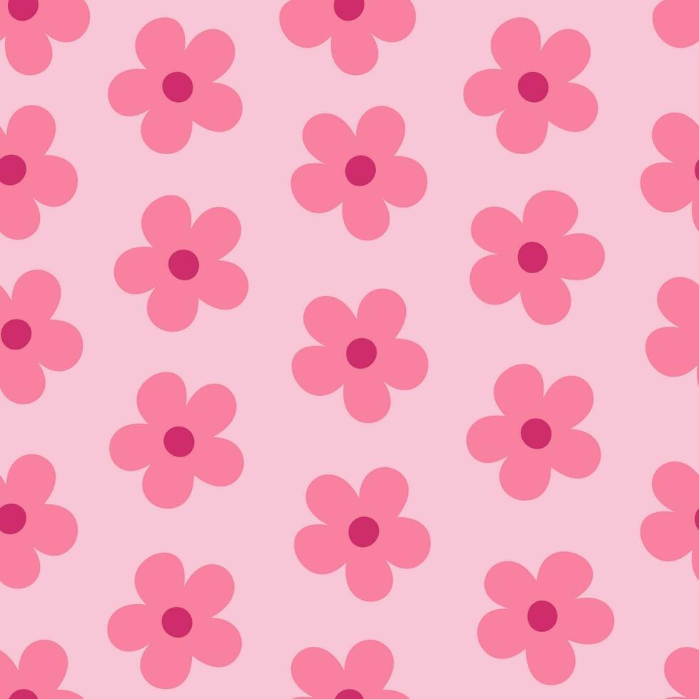 bloemen patroon in de stijl van de jaren 70 met groovy madeliefje bloemen. retro bloemen naief vector ontwerp. roze meisjesachtig afdrukken.