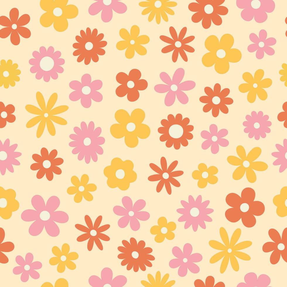 bloemen patroon in de stijl van de jaren 70 met groovy madeliefje bloemen. retro bloemen vector ontwerp. stijl hippie van de jaren 60, jaren 70, 80s