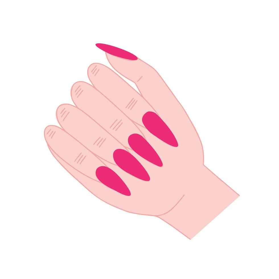 vector vrouw hand- met roze manicure vlak illustratie. mooi vrouw hand- met roze nagels illustratie