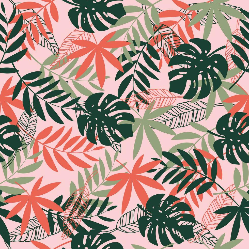 kleurrijk naadloos patroon met rood en groen tropisch planten. vector