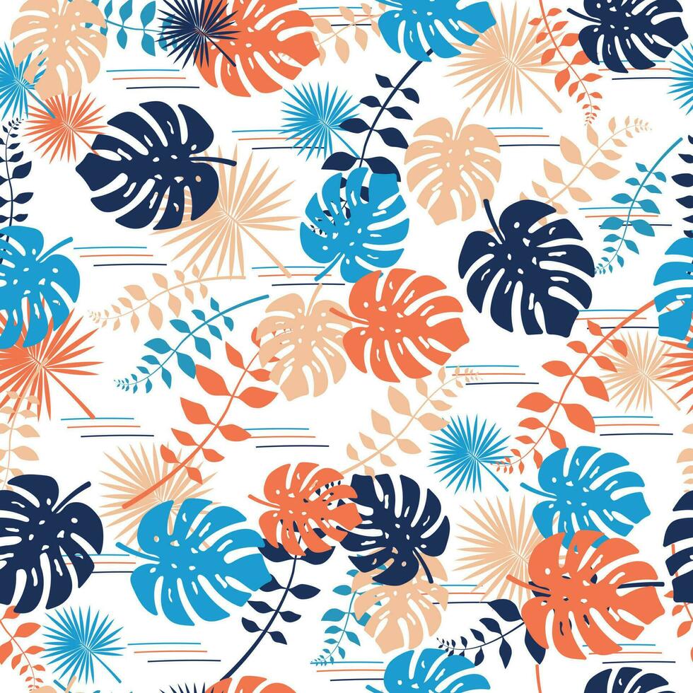 zomer tropisch naadloos patroon met blauw en beige bladeren. oerwoud afdrukken, afdrukken, kleding stof, behang. bloemen patroon, Hawaii. vector