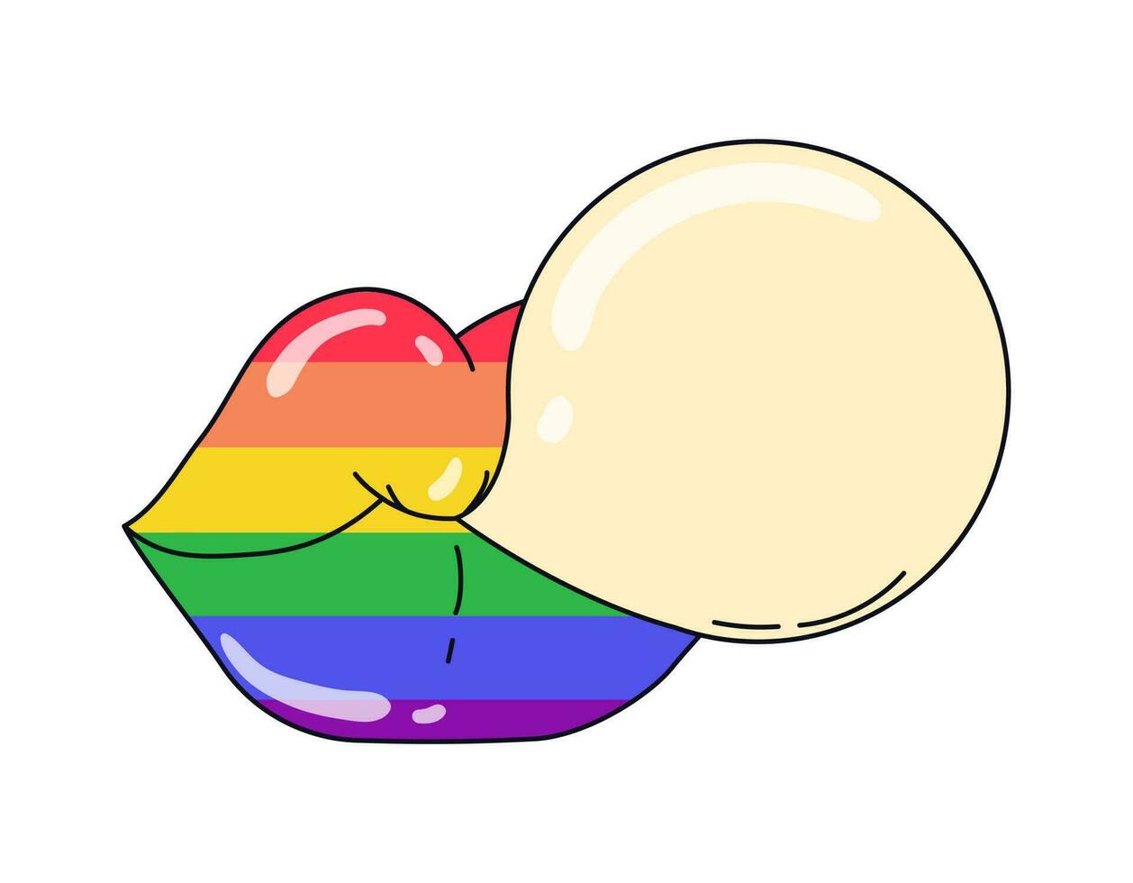 bubbel gom en lippen in regenboog kleuren. trots lgbt symbolen. ondersteunen liefde vrijheid. vlak vector illustratie.