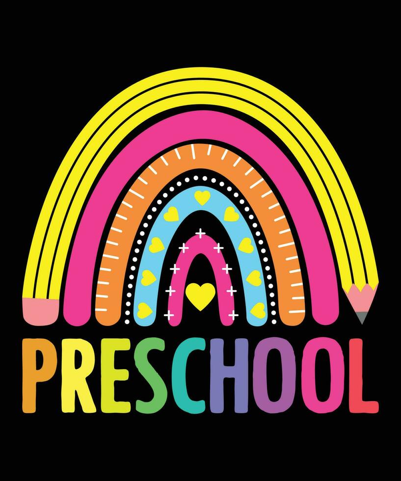 peuter- terug naar school- overhemd afdrukken sjabloon, kleuterschool regenboog potlood hart vorm vector, 100 dagen van school- retro overhemd ontwerp vector