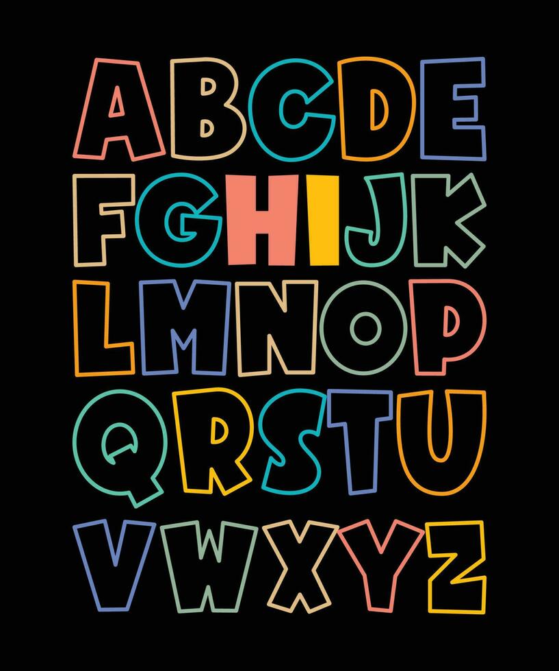 grappig abcs Hoi kleuterschool alfabet terug naar school- leraren overhemd afdrukken sjabloon, peuter- vector