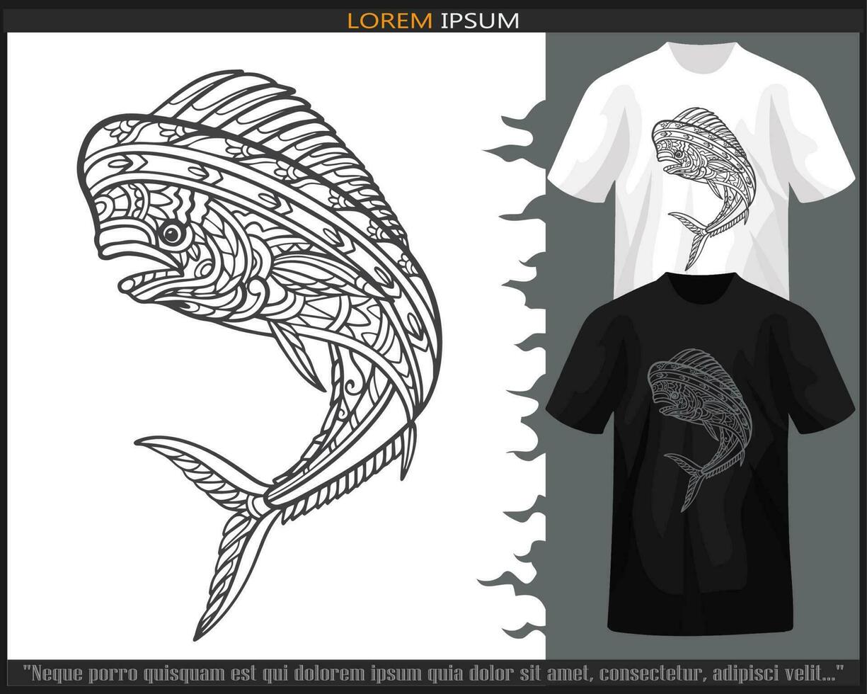 mahi mahi vis mandala kunsten geïsoleerd Aan zwart en wit t shirt. vector