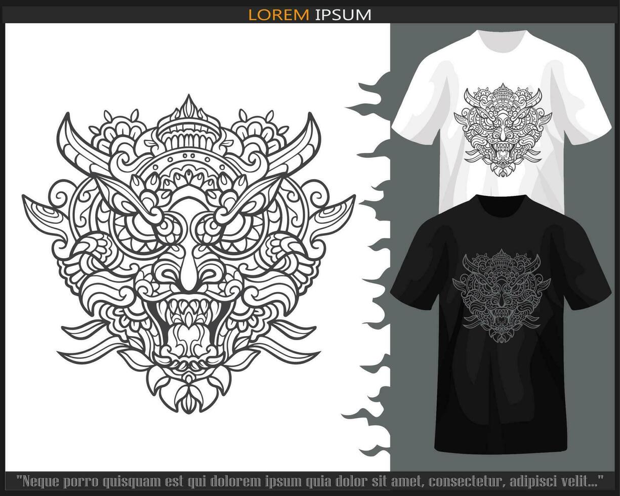 draak hoofd mandala kunsten geïsoleerd Aan zwart en wit t shirt. vector