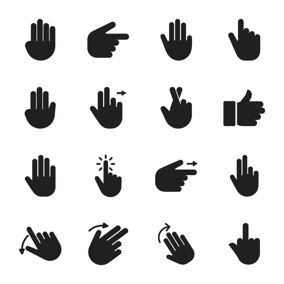 hand- gebaren glyph pictogrammen vector