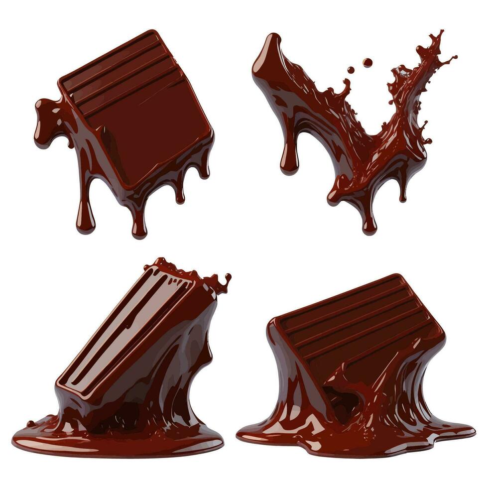 reeks van 3d chocola bar met chocola plons vector