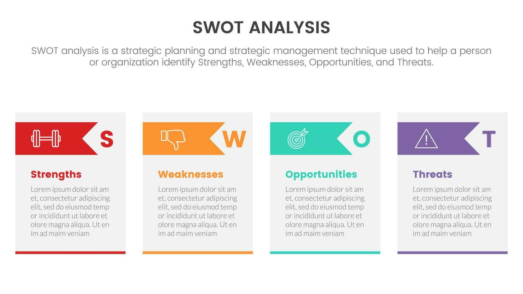 swot analyse concept met tafel en pijl driehoek vorm voor infographic sjabloon banier met vier punt lijst informatie vector