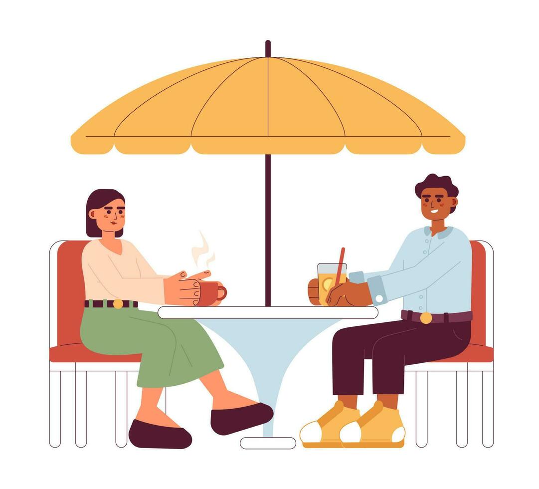 gaan uit met vrienden conceptuele held afbeelding. mensen Aan lunchtijd, koffie breken 2d tekenfilm tekens Aan wit achtergrond. chillen geïsoleerd concept illustratie. vector kunst voor web ontwerp ui