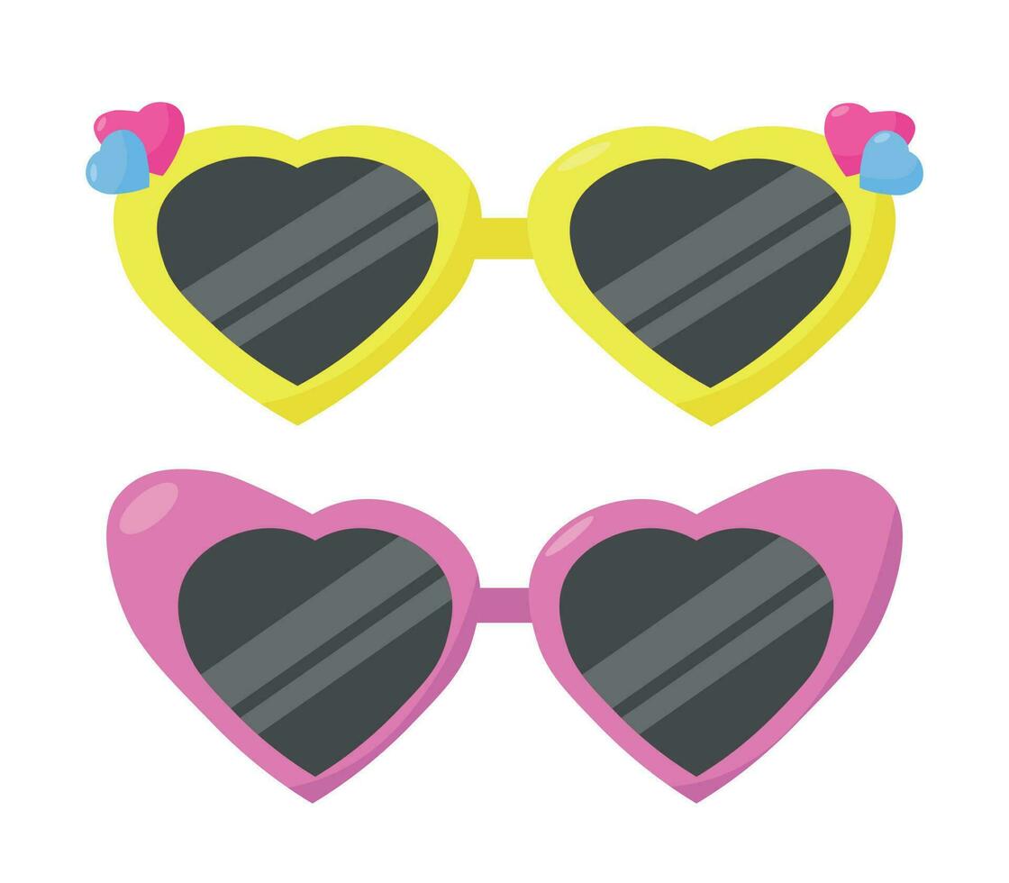 helder gekleurde zonnebril in de vorm van een hart. bril voor kinderen vector