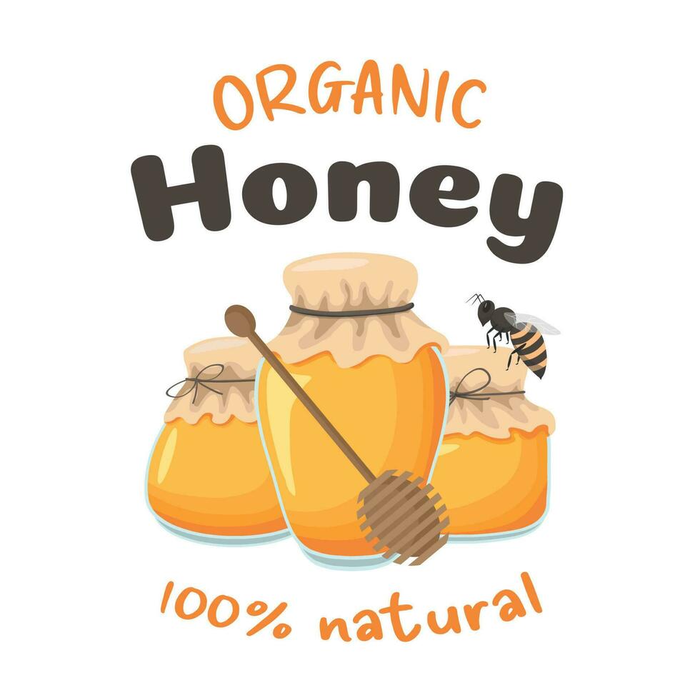 natuurlijk honing, een glas pot van honing, bijen vector
