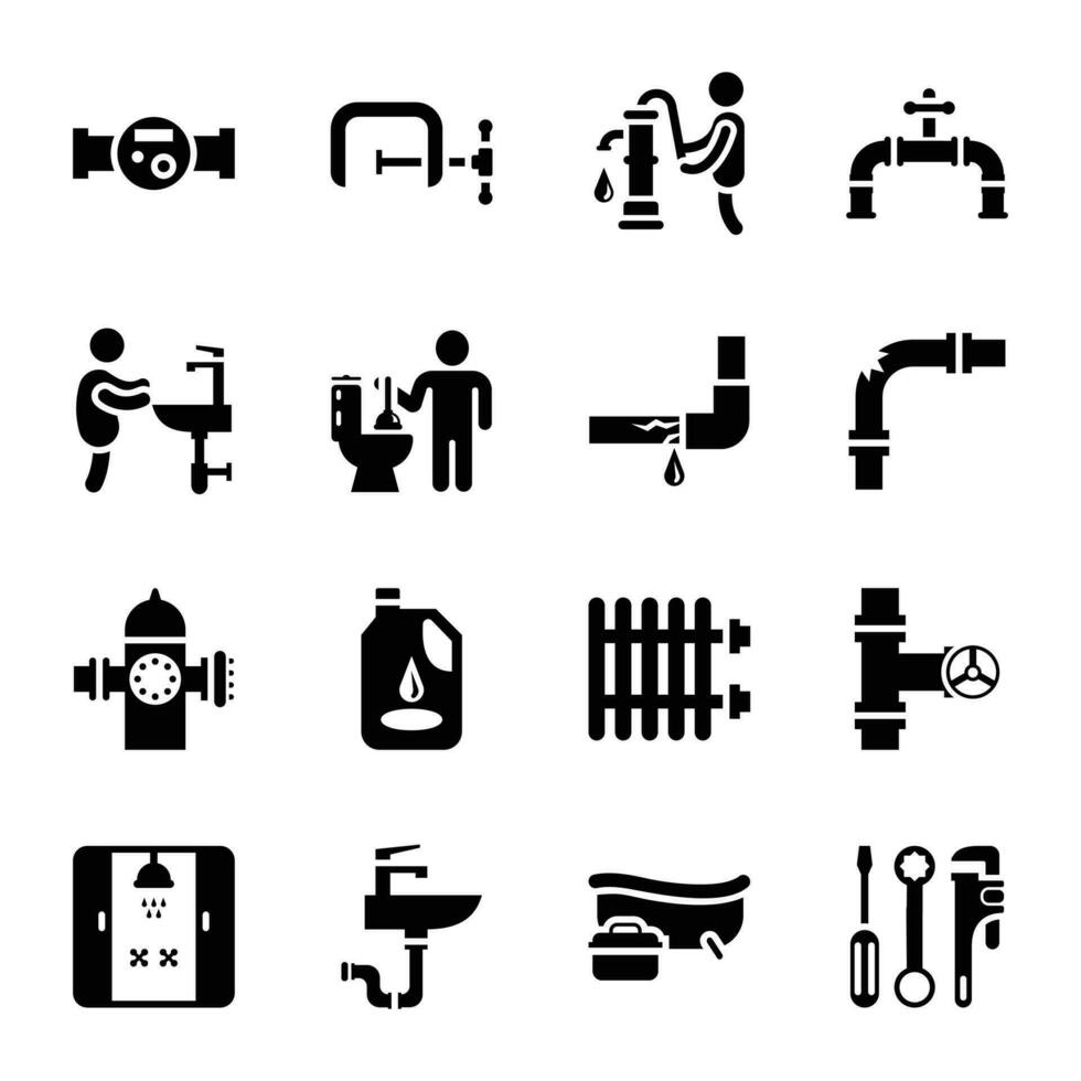 loodgieter glyph vector pictogrammen