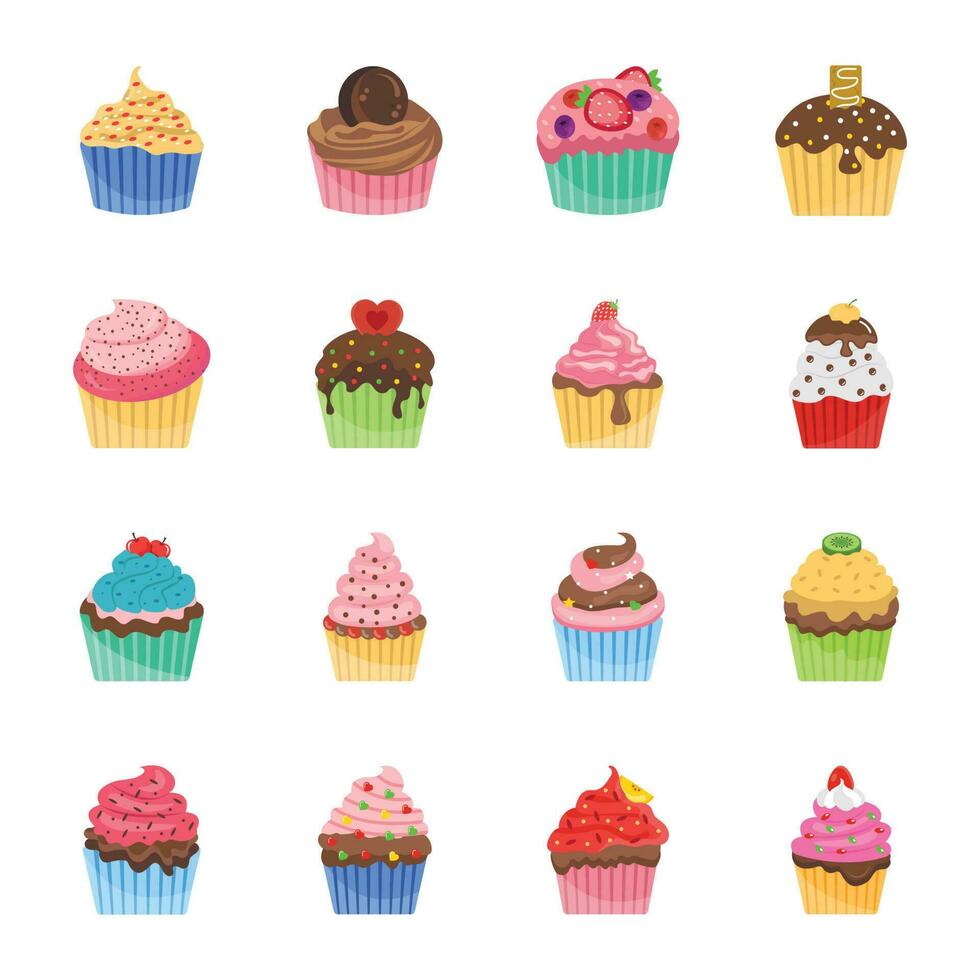 cupcakes vlak pictogrammen vector