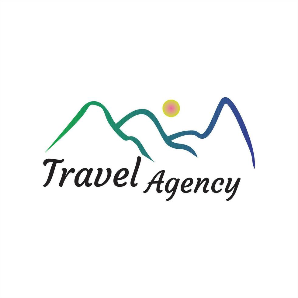 reizen agentschap met berg en zon illustratie, vector ontwerp illustratie