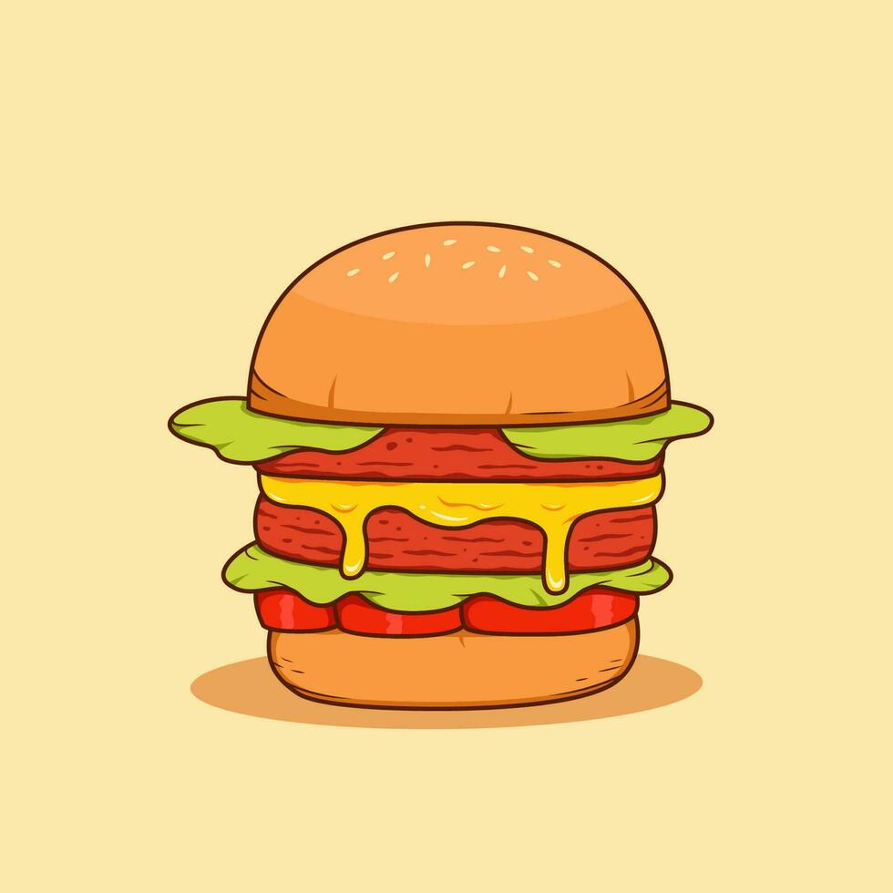 dubbele vlees met smelten kaas hamburger illustratie vector, voedsel tekenfilm illustratie van extra groot hamburger voor hamburger dag campagne vector
