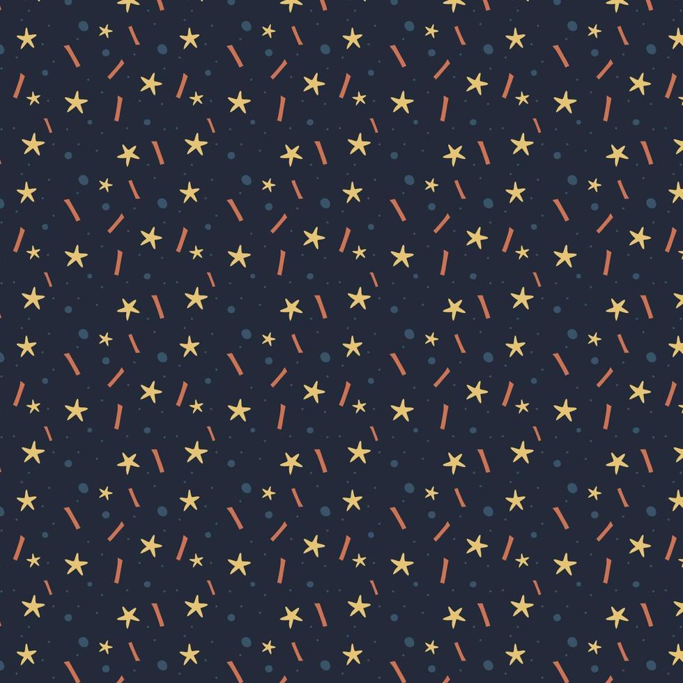 patroon met gekleurde sterren van verschillende grootte op donkerblauwe achtergrond. feestelijk of feestpatroon. vector