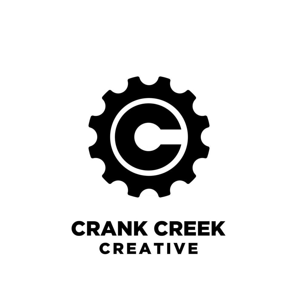 crank creek cyclus creatieve sport fiets met beginletter c vector embleemontwerp pictogram illustratie