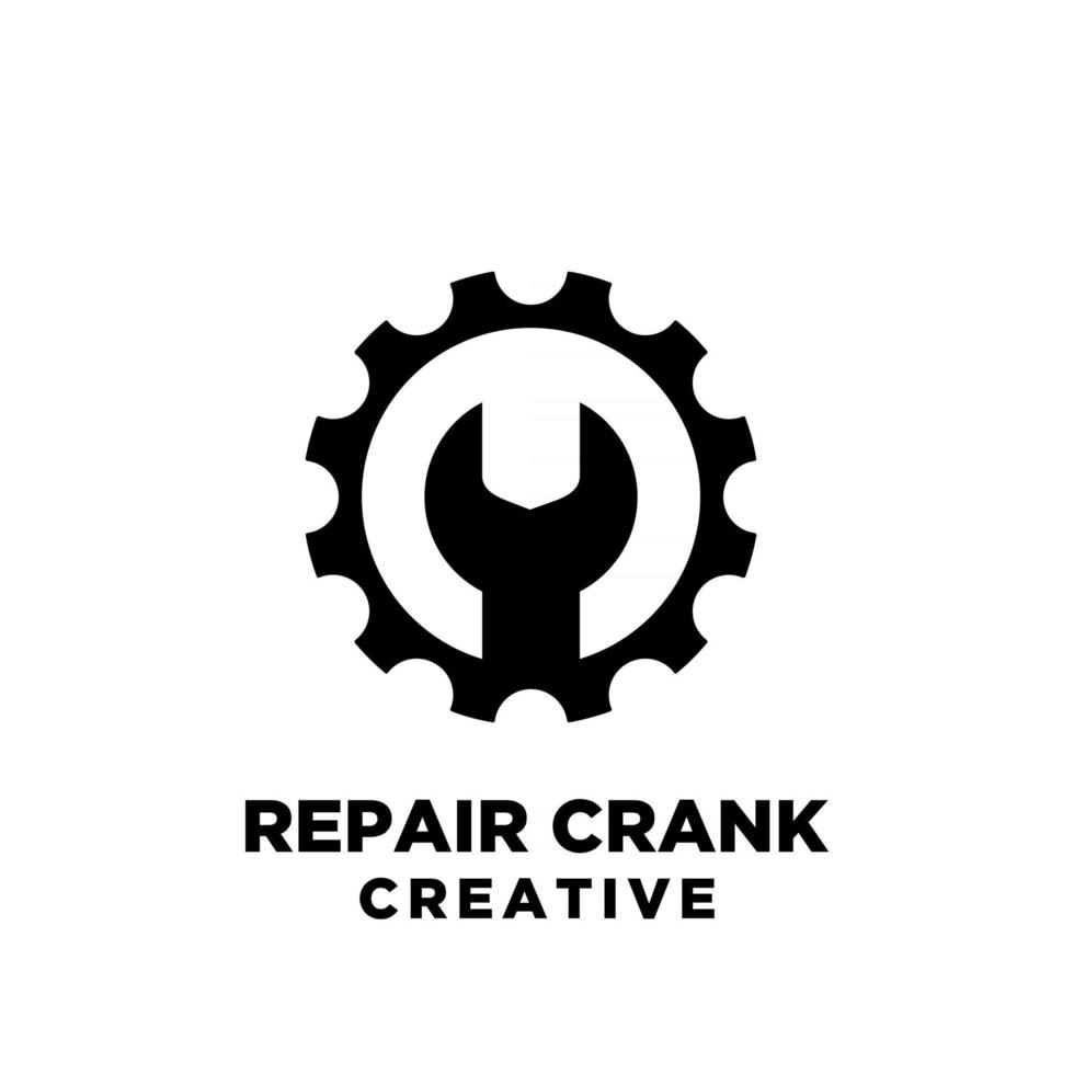 reparatie crank creatieve sport fiets motor met ketting pictogram vector embleemontwerp pictogram illustratie