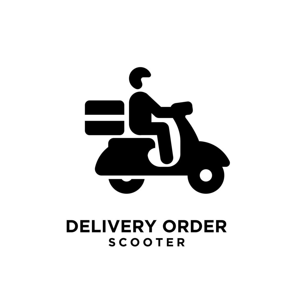 eenvoudige scooter bezorging koerier zwart pictogram embleemontwerp vector
