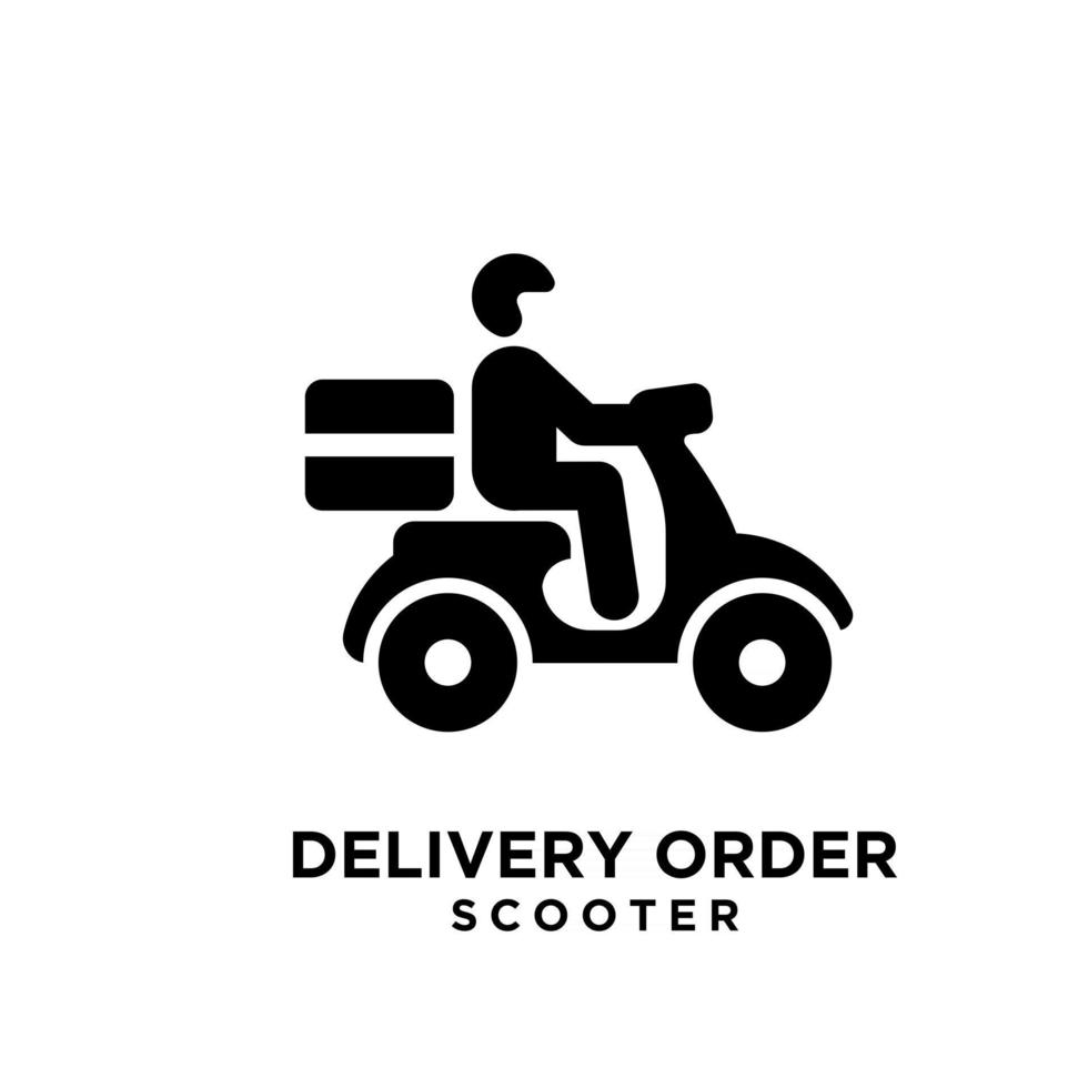 eenvoudige scooter bezorging koerier zwart pictogram embleemontwerp vector