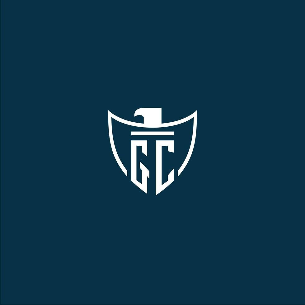 gc eerste monogram logo voor schild met adelaar beeld vector ontwerp