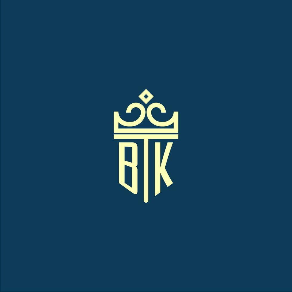 bk eerste monogram schild logo ontwerp voor kroon vector beeld