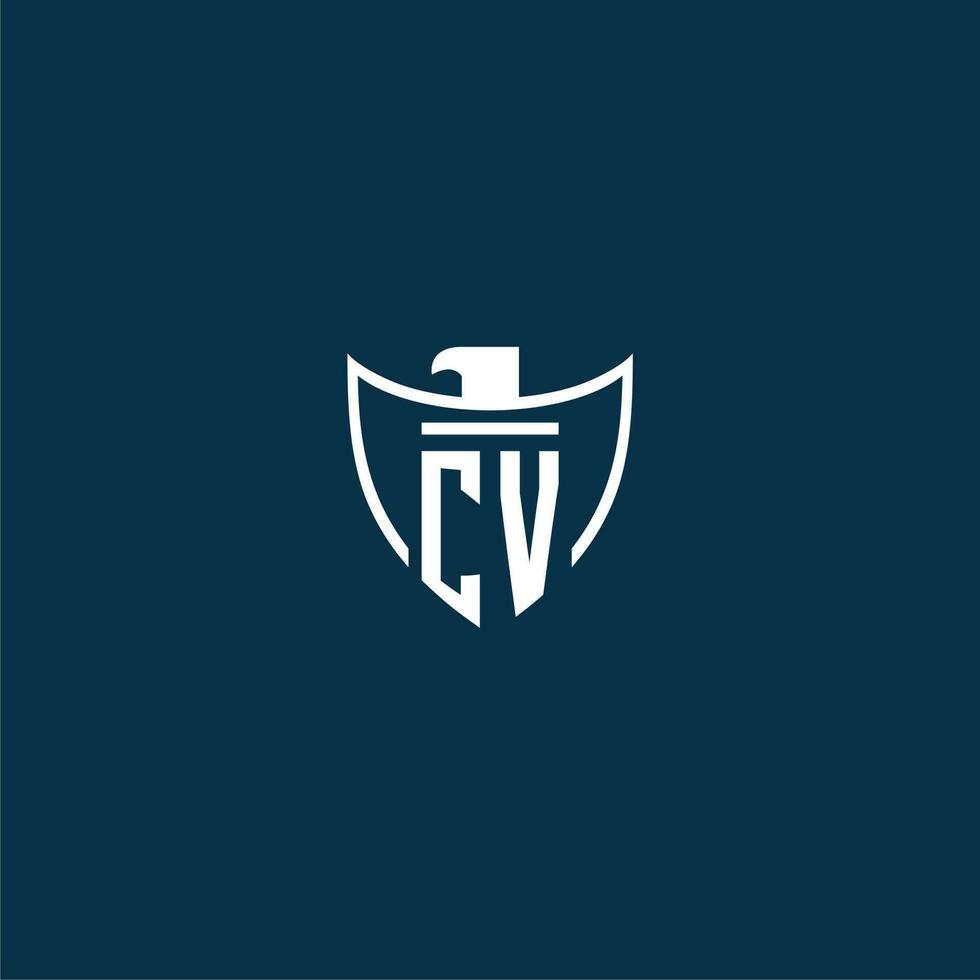 CV eerste monogram logo voor schild met adelaar beeld vector ontwerp