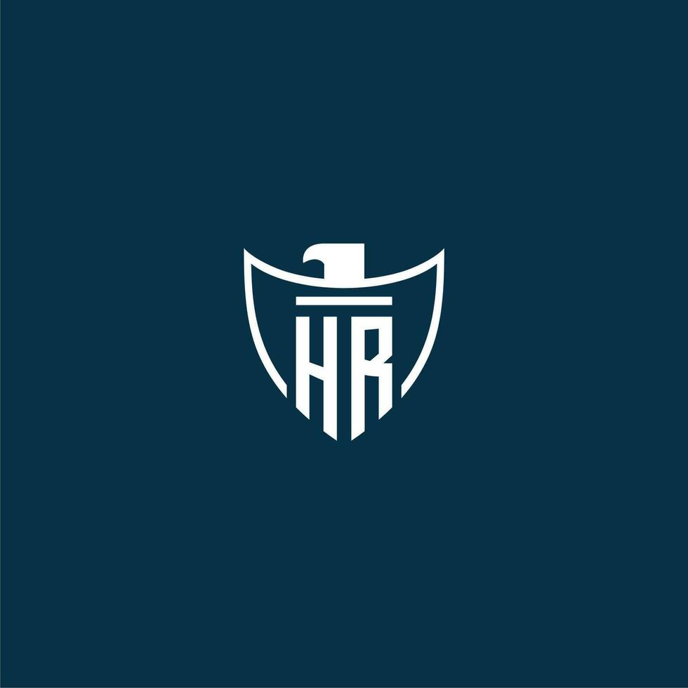 hr eerste monogram logo voor schild met adelaar beeld vector ontwerp