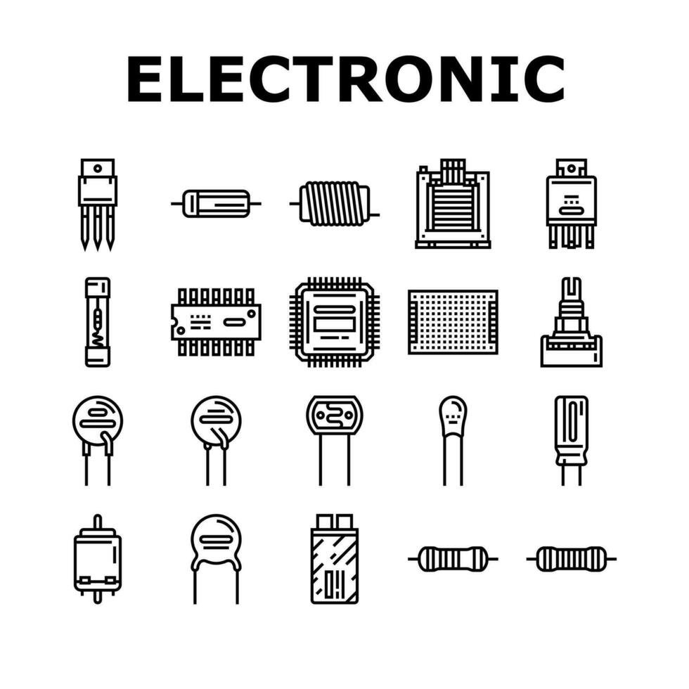 elektronisch bestanddeel stroomkring spaander pictogrammen reeks vector