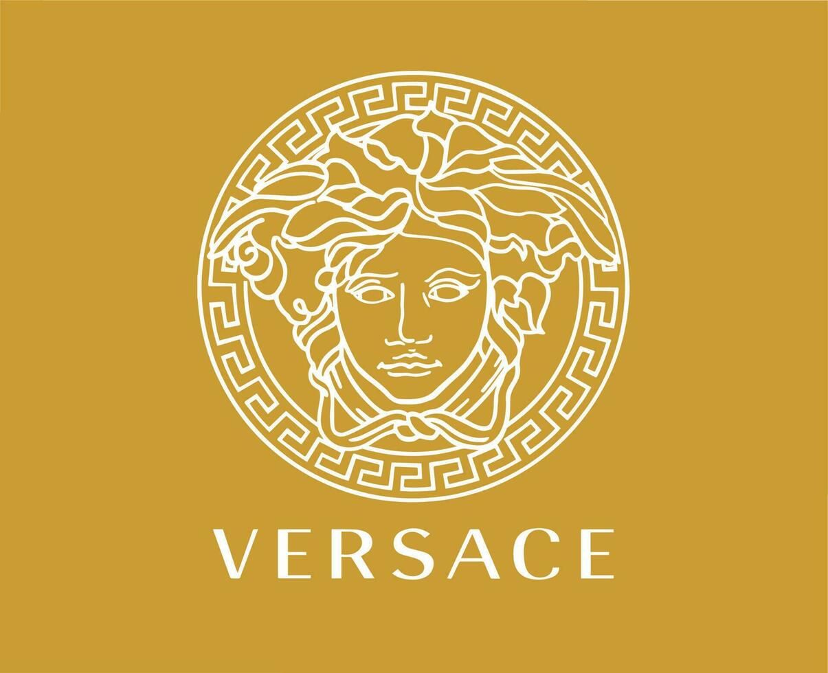 versace merk logo wit symbool kleren ontwerp icoon abstract vector illustratie met bruin achtergrond