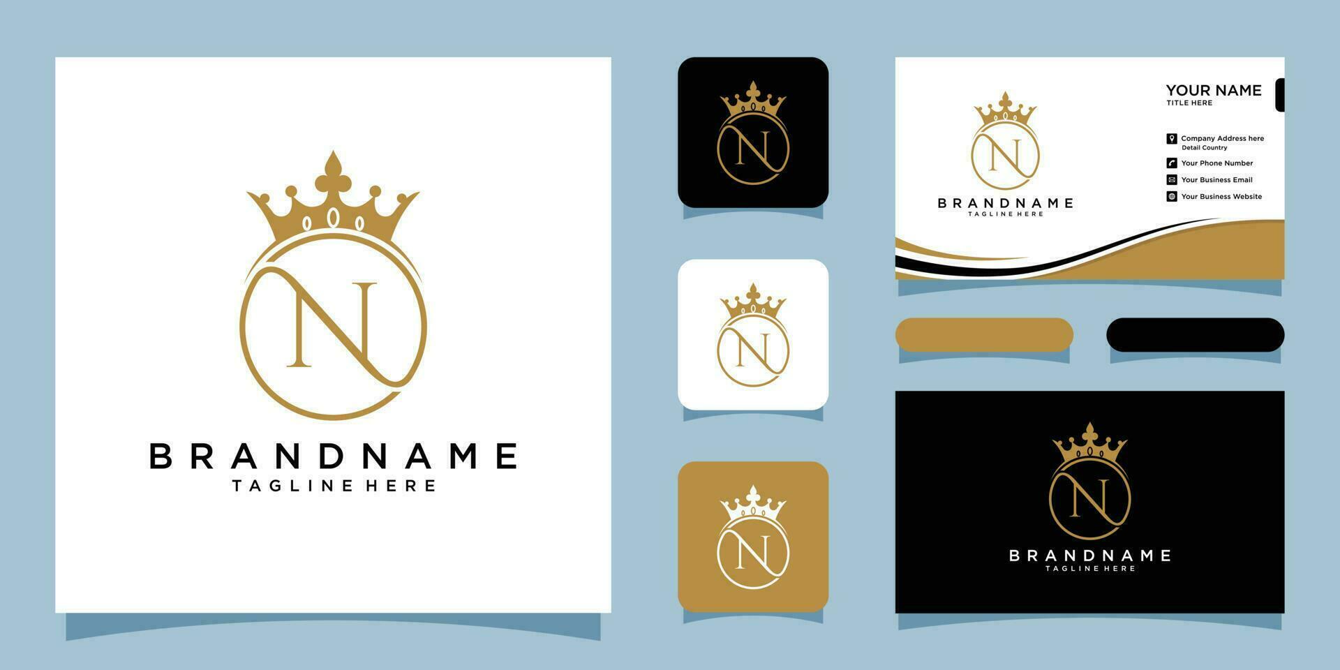 n eerste logo met luxe ornament kroon logo met bedrijf kaart ontwerp premie vector