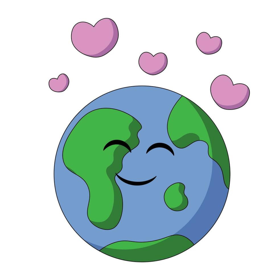 schattig tekenfilm planeet aarde met harten in kleur vector