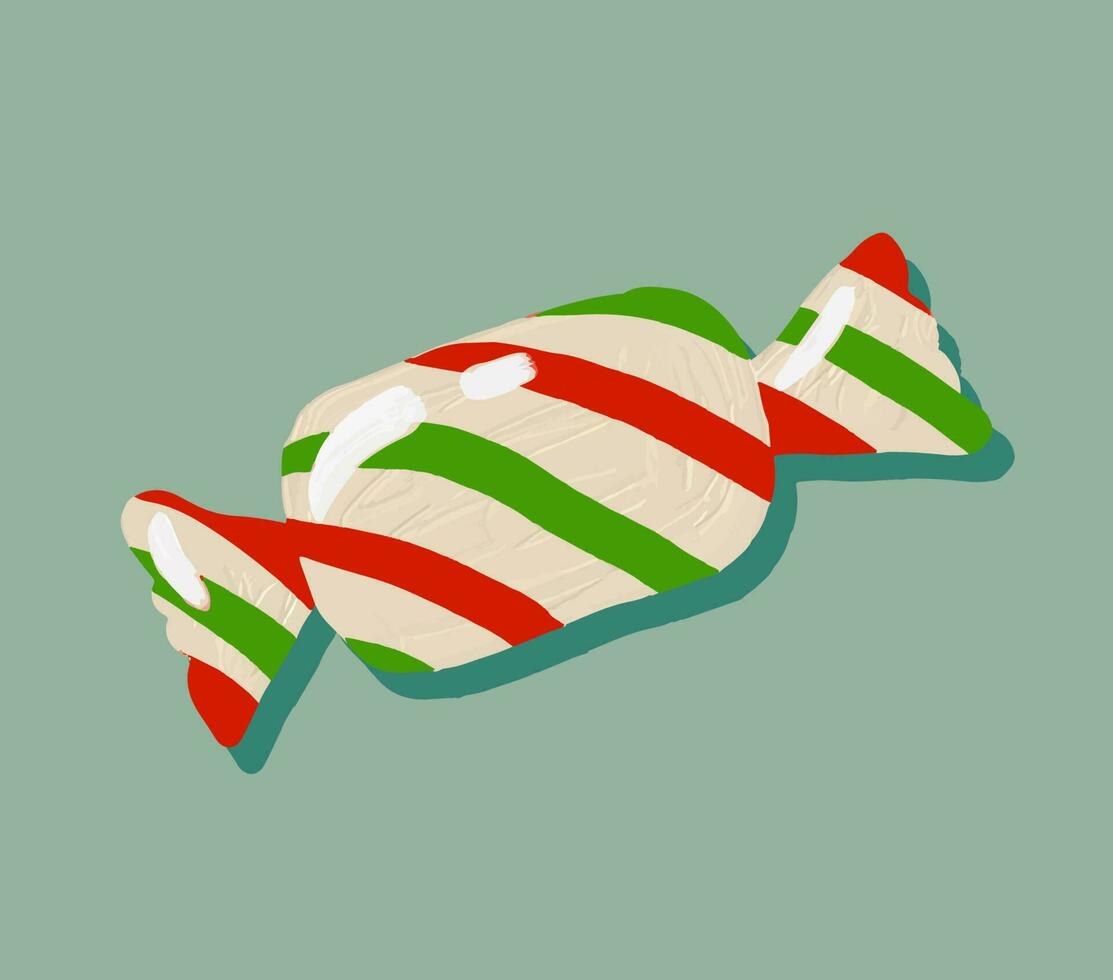 Kerstmis gestreept snoep. retro modieus ontwerp. minimalistisch pastel icoon voor geschenk wrap, briefpapier, textiel en affiches. winter vakantie concept symbool. vector
