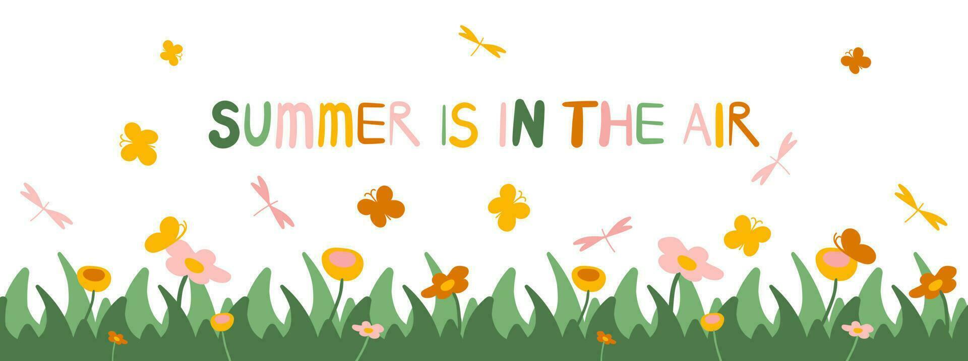 zomer achtergrond met bloemen en insecten vector illustratie
