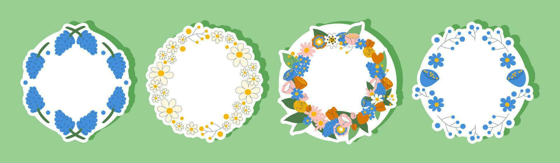 bloemen krans stickers reeks vector illustratie geïsoleerd