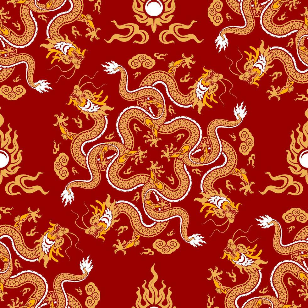 naadloos patroon gelukkig Chinese nieuw jaar 2024 de draak dierenriem teken met Aziatisch elementen papier besnoeiing stijl Aan kleur achtergrond. vector
